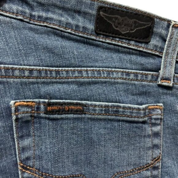 Harley Davidson Womens Boot Cut Jeans Size 12 Blue Denim Mid-Rise Relaxed Fit - Picture 7 of 10